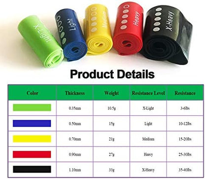 9 inch Resistance Loops with Carry Bay and Instruction Guide, Set of 5 Exercise Bands Heavy Duty for Working Out, Home Fitness
