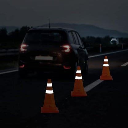 RoadHero 18 Inch 8 Pack Collapsible Traffic Cones, Multi Purpose Pop-up Orange Cones with Reflective Collar for Road Safety, Parking Cones for Sports, Driving Training