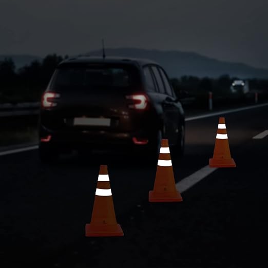 RoadHero 18 Inch 20 Pack Collapsible Traffic Safety Cones, Multi Purpose Pop-up Cones with Reflective Collar for Road Safety, Orange Cones for Driving Training, Parking Lots