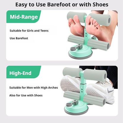 Sit-Up Assistant with Dual Suction Cups & Handle – 3-Level Height Adjustable Core Trainer for Home Workouts, Double-Layer NBR Foam Padding, Compact Abdominal Exercise Equipment for Men & Women