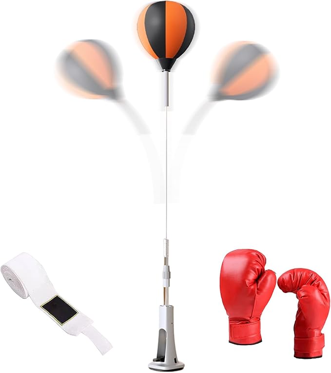 Punching Bag with Stand, Boxing Speed Trainer, Height Adjustable Stable Reaction Exerciser with Spring Base for Martial Arts Fitness Workouts Stress