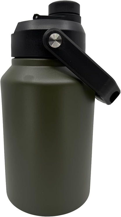 64 Ounce Half Gallon Insulated Water Bottle, Large Capacity Vacuum Flask with Handgrip (OD Green)