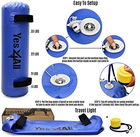 Yes4All Large Aqua Bags for Workout 35/45/80lbs - Ultimate Core Water Weights Aqua Bag - Portable Stability Fitness - Perfect Agility, Durability for Indoors and Outdoors - Clear & Dark Blue