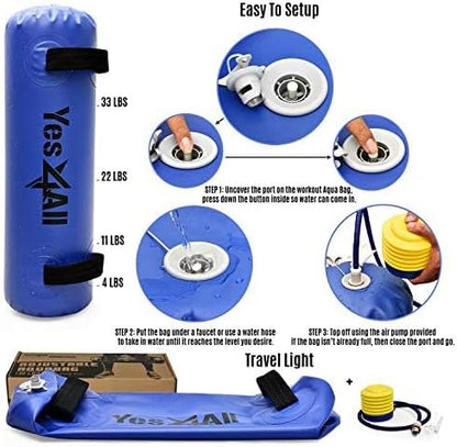 Yes4All Large Aqua Bags for Workout 35/45/80lbs - Ultimate Core Water Weights Aqua Bag - Portable Stability Fitness - Perfect Agility, Durability for Indoors and Outdoors - Clear & Dark Blue