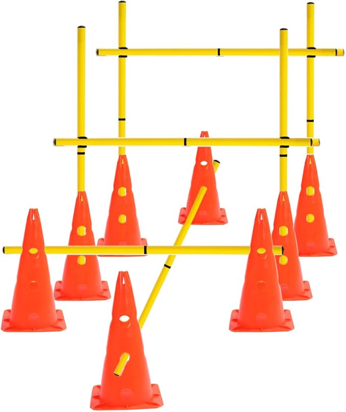 Agility Poles and Hurdles Set Detachable Speed Training Poles Set 8 Training Cones and 12 Agility Poles