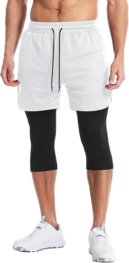 Aolesy Men's 2 in 1 Running Pants, Gym Workout Compression Pants for Men Training Athletic
