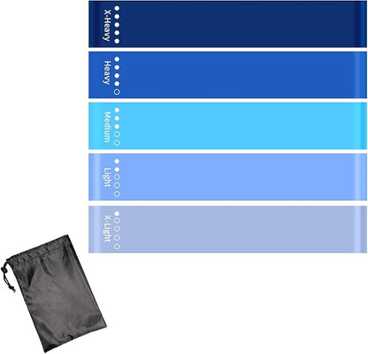 Resistance Loop Exercise Bands Booty Bands for Legs Strength Training Physical Therapy Set of 5 Blue Workout Bands for Women and Men Fabric Non-Slip