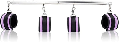 Spreader Bar Heavy Duty Stainless Steel Expandable Silver Bar Home Gym with 4pcs PU Purple Adjustable Strap,Sports Aid Training Fitness Gear Pilates Aid Kit,Yoga Set