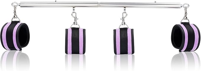 Spreader Bar Heavy Duty Stainless Steel Expandable Home Gym with 4pcs Furry Purple Adjustable Strap,Sports Aid Training Fitness Gear Pilates Aid Kit,Yoga Set