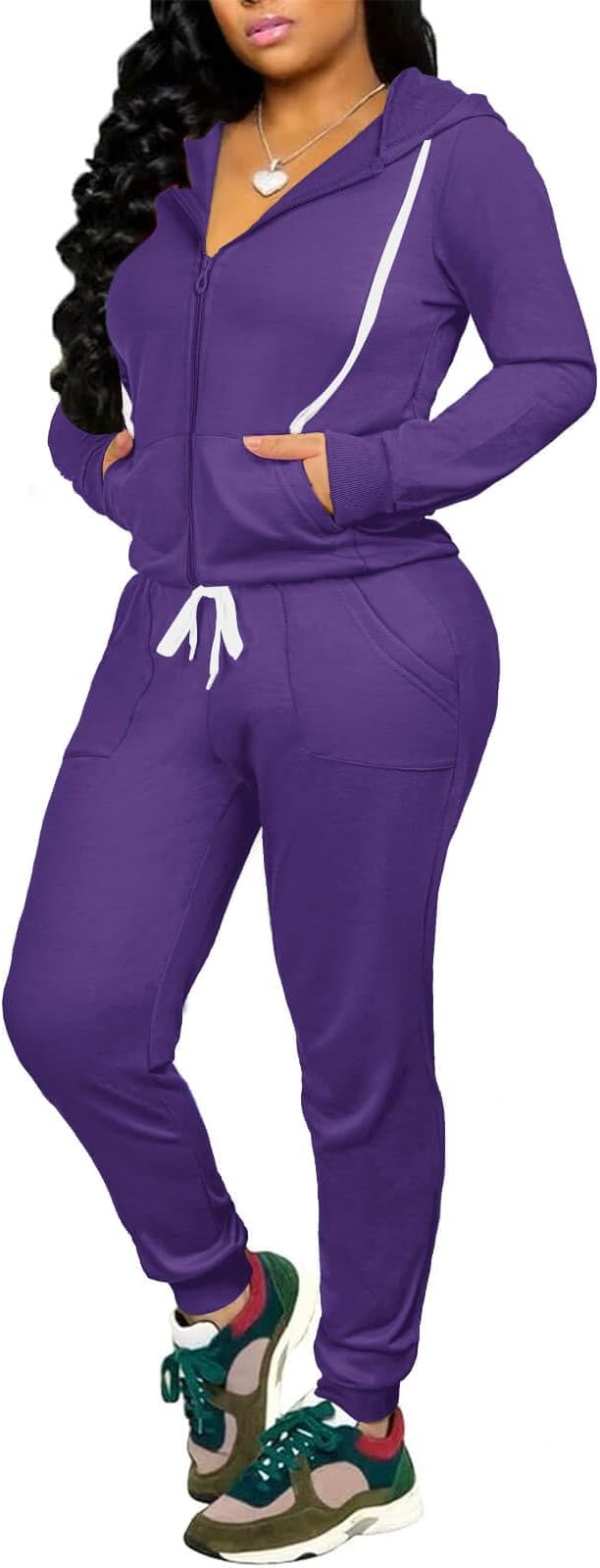 CLOCOR Track Suits for Women Set - Casual 2 Piece Outfits Sweatsuit Pocket Hoodies Long Sleeve with Patchwork Pants Set
