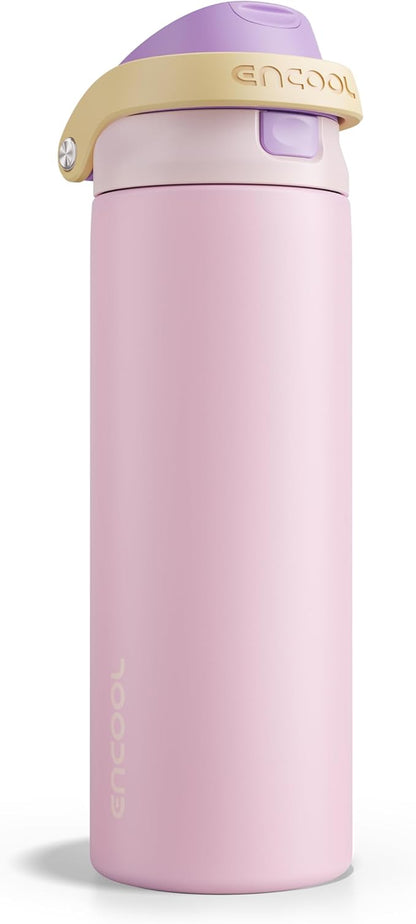 ENCOOL Leakproof Insulated Water Bottle with Straw Dual-Sip Water Bottle Bag-Safe Design for Work, Commute & Gym – Keeps Drinks Cold All Day, 24 oz, Peach Purple