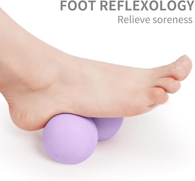 Double Lacrosse & Micro-Elastic Peanut Massage Ball - Myofascial Release Tool for Muscle, Back, Foot, and Physical Therapy, Mobility Roller for Acupressure and Relaxation (Purple)