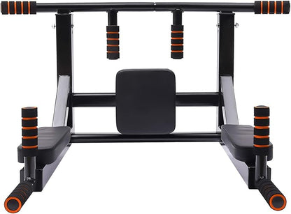 Wall Mounted Pull Up Bar Chin for Indoor Home Gym Workout, Power Tower Set Training Equipment Fitness Dip Stand Supports to 440 Lbs（Black）