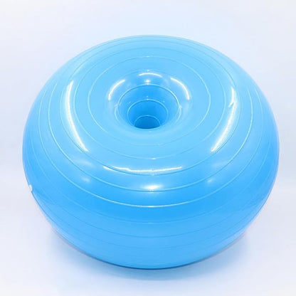 Exercise Donut Yoga Ball PVC Anti-Burst Stability Ball with Air Pump, Thickened Half Fitness Trainer for Core Balance and Stretching at Home (Light Blue)