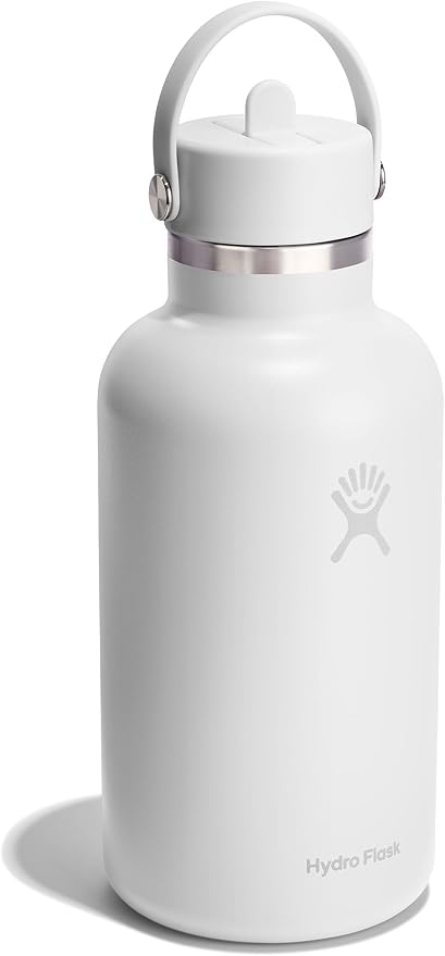 Hydro Flask Water Bottle - Insulated Stainless Steel - Wide Straw Lid, Non Spill, Leakproof in 64 Oz Tonal White