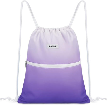 WANDF Drawstring Backpack String Bag Sackpack Cinch Water Resistant Nylon for Sport Yoga Gym Shopping (Purple Gradient)