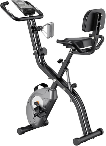 ATIVAFIT Exercise Bike Foldable Fitness Bike Magnetic Foldable Indoor Cycling Bike 3-In-1 Foldable Exercise Bike for Home Use with Resistance Bands Home Workout Exercise Equipment