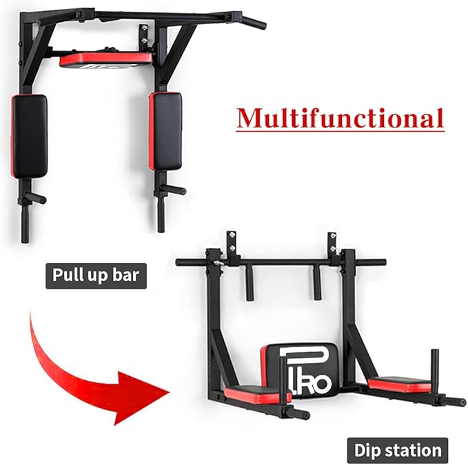 PLKO Wall Mount Pull Up Bar and Multi-Function Squat Press Barbell Rack Stand set，Wall Mounted Body Press Pull Up Bar Gym Chin-Up for Upper Body Workout,Fitness Exercise Equipment Home Gym