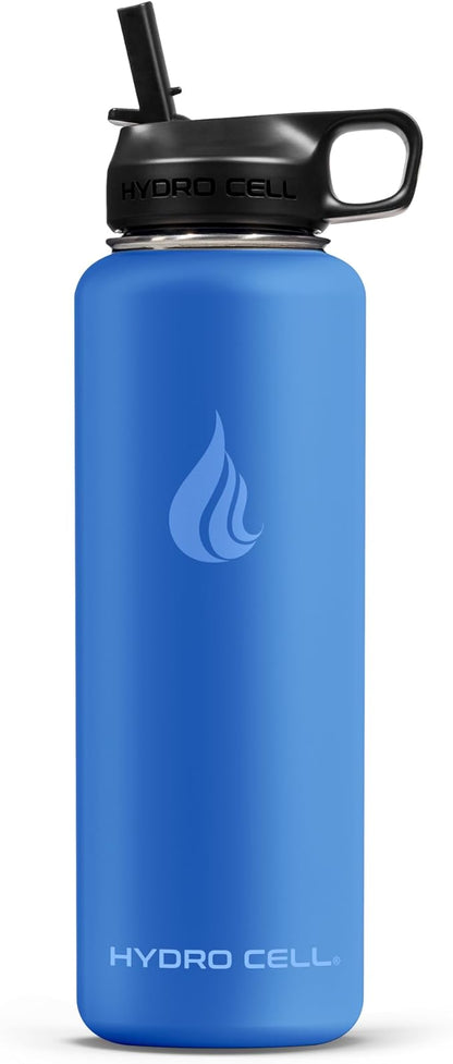 HYDRO CELL Stainless Steel Insulated Water Bottle with Straw - For Cold & Hot Drinks - Metal Vacuum Flask with Screw Cap and Modern Leakproof Sport Thermos for Adults (Denim 40oz)