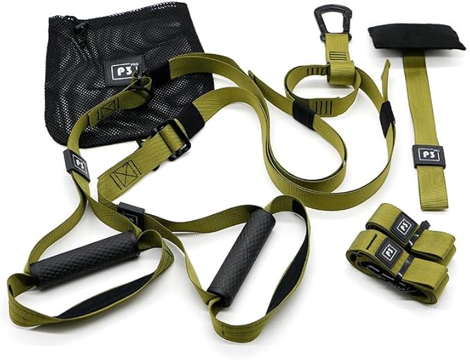 Suspension Trainer Straps Kit – Full Body Workout Training System with Door Anchor, Adjustable Resistance Bands, Home Gym Equipment for Strength, Core, Cross Training & Fitness (GREEN)