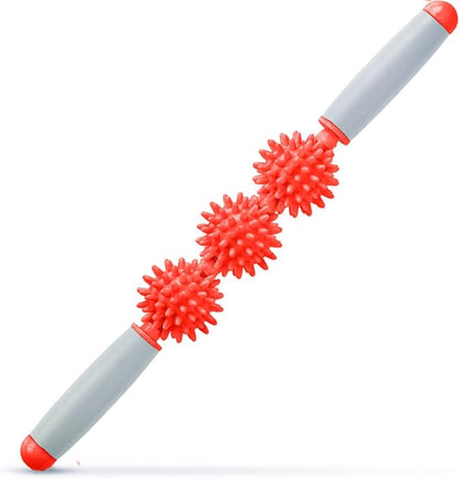 Fascia Muscle Roller, Cellulite Massager for Sore Muscles, Neck, Leg, Back - Pressure Trigger Point Body Deep Tissue Massage Stick Tools With 3 Massage Balls, Red