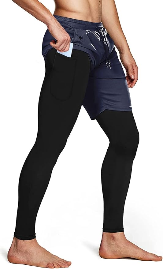 Aolesy Men's 2 in 1 Running Pants, Gym Workout Compression Pants for Men Training Athletic