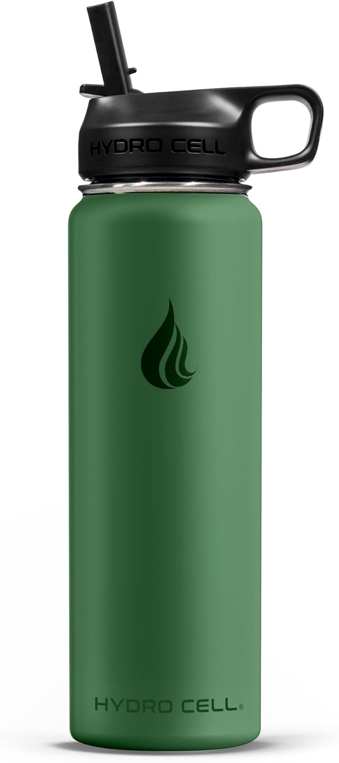 HYDRO CELL Stainless Steel Insulated Water Bottle with Straw - For Cold & Hot Drinks - Metal Vacuum Flask with Screw Cap and Modern Leakproof Sport Thermos for Adults (Forrest 24oz)
