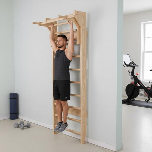 2in1 Wooden Wall Stall Bars with Pull Up bar and Dip Bar
