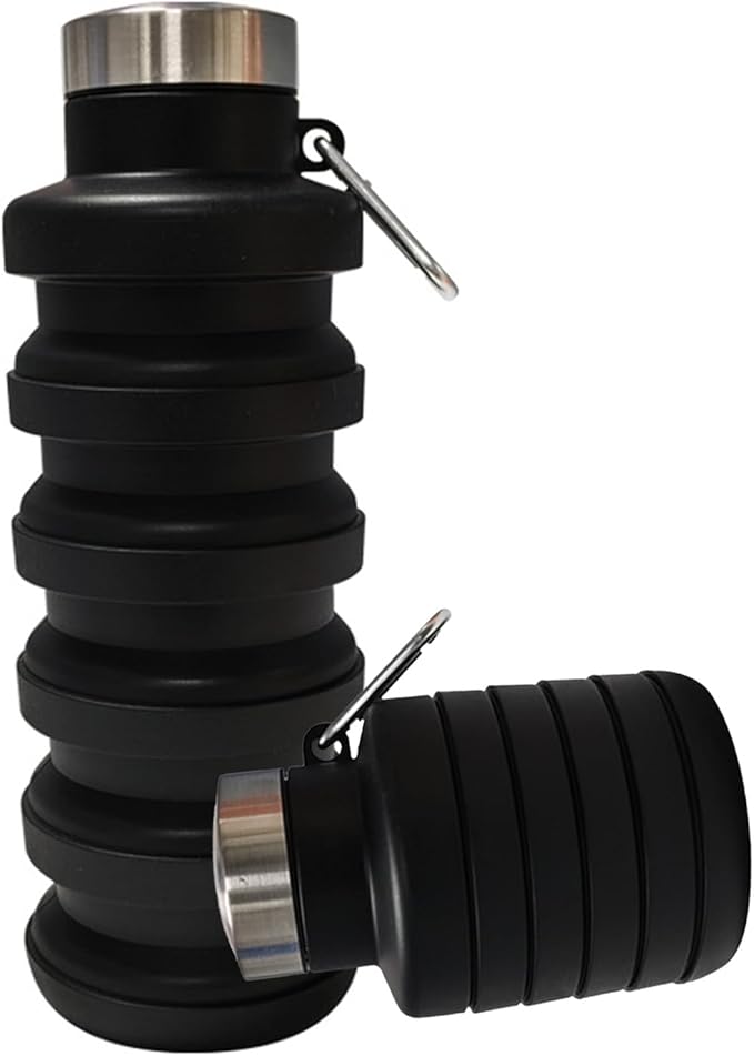 Collapsible Water Bottles,16oz Capacity Portable Reusable Silicone Water Bottle,Leak-proof,with buckle,foldable storage,Lightweight Durable for Fitness,Cycling,Sports,Camping,Hiking (Black)