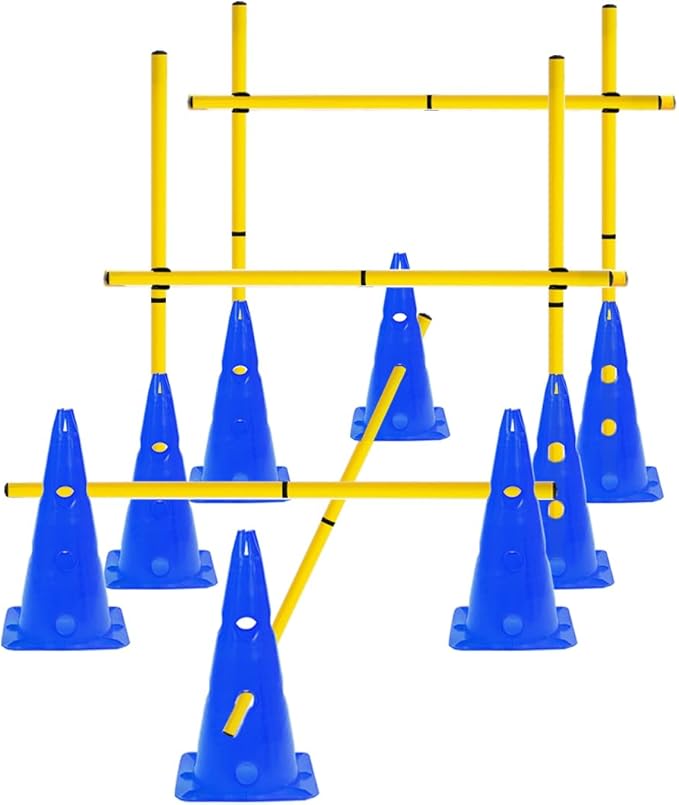 Agility Poles and Hurdles Set Detachable Speed Training Poles Set 8 Training Cones and 12 Agility Poles