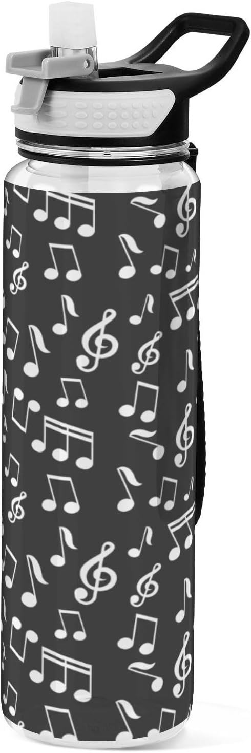 Fustylead Music Notes 32 oz Tritan Water Bottle with Straw, Leakproof and BPA-Free Sport Water Bottle for Fitness, Gym & Outdoor