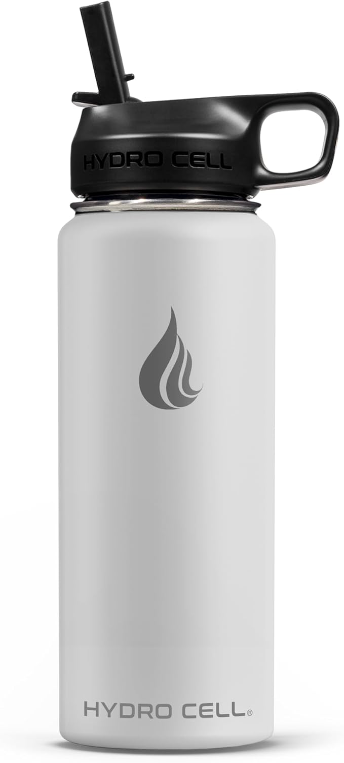 HYDRO CELL Stainless Steel Insulated Water Bottle with Straw - For Cold & Hot Drinks - Metal Vacuum Flask with Screw Cap and Modern Leakproof Sport Thermos for Adults (Frost 18oz)