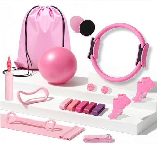 Pilates Kit for Women – Home Pilates Equipment Set with Pilates Ring, Ball & Resistance Bands, Full Body Workout Pilates Starter Kit for Beginners, Home Gym Fitness Accessories