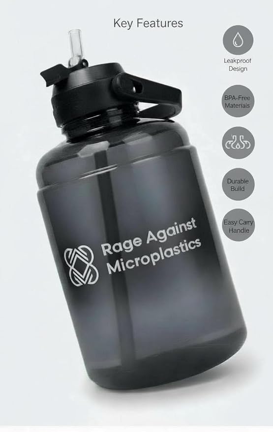64 oz Water Bottle with Straw – Half Gallon Reusable Gym Jug, 2.2L Large Sports Canteen with Handle, Leakproof & BPA-Free (Matte Black)