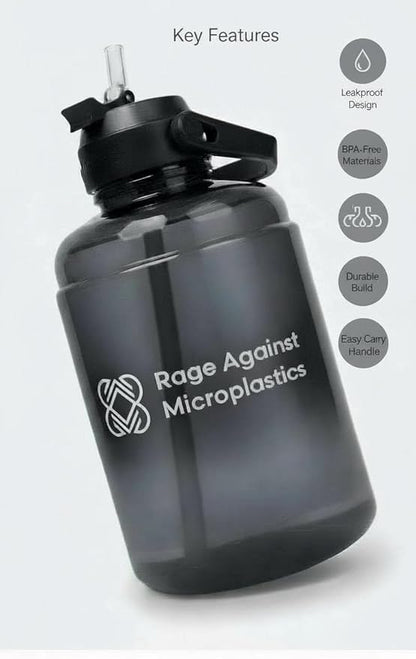 64 oz Water Bottle with Straw – Half Gallon Reusable Gym Jug, 2.2L Large Sports Canteen with Handle, Leakproof & BPA-Free (Matte Black)