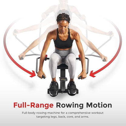 Sunny Health & Fitness Full-Motion Rowing Machine w/Adjustable Resistance, Low-Impact Full-Body Workout Rower w/Long Slide Rail, Space-Saving Design, Free SunnyFit App Connection