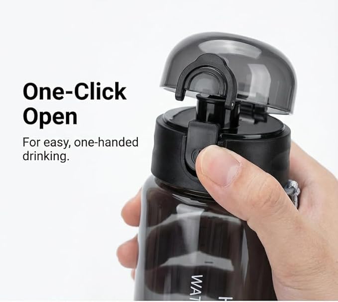 26oz Motivational Water Bottle with capacity Marker & Strainer, Leakproof BPA-Free Sports Bottle with Carry Lanyard, One-Click Open for Gym, Fitness, Camping, and Outdoor Activities