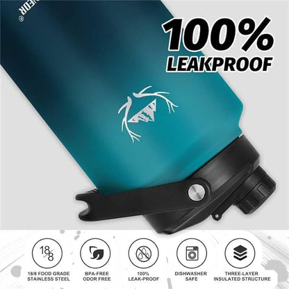 NATURE PIONEOR 1 Gallon Insulated Water Bottle - Double Vacuum Stainless Steel 128 oz Water Bottle with Holder/Carrier, Wide Mouth 1 gallon Water Jug for Outdoor Sports, Hiking, Camping, Gym