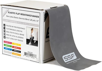 Serious Steel Fitness Flat Resistance Bands for Upper and Lower Body Strength Training and Exercise. (Non-Latex Flat Physical Therapy Exercise Bands - 4" x 25 Yards or 4" x 5 Feet)
