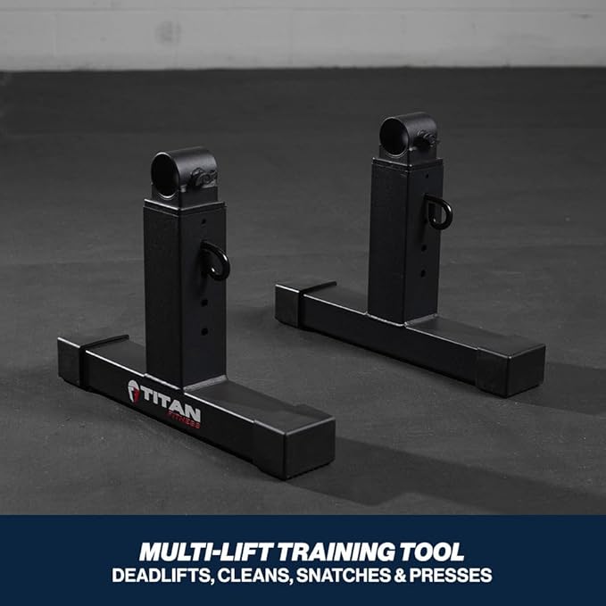 Titan Fitness Adjustable Deadlift Pulling Blocks, Olympic Barbell Jack, 1,300 LB Capacity, 4 Height Settings for Home Gym Weightlifting