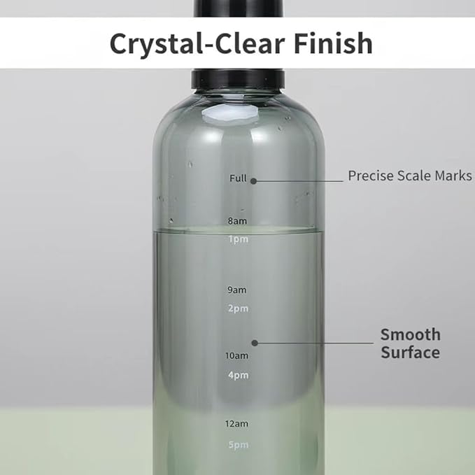 17oz Plastic Sports Bottle ，Time Marker Water Bottle, Leakproof Sports Drinking Bottle for Gym, School, Office, Trave(Black 17oz)