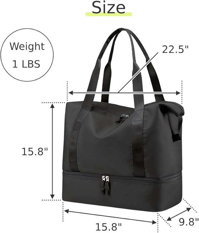Japard 2 WAY Gym Small Bag for Women with Shoe Compartment, Waterproof Travel Duffel, Large Carry-On Tote with Wet Pocket & Luggage Sleeve, Sports Workout Bag (Black)