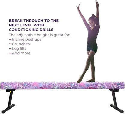 GLANT 8ft Ultrasimple Adjustable&Foldable Balance Beam,High-Low Floor Beam Suede Gymnastics Equipment,No Tool Require, Gymnastics Beam for Training&Professional HomeTraining