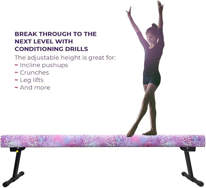 GLANT 8ft Ultrasimple Adjustable&Foldable Balance Beam,High-Low Floor Beam Suede Gymnastics Equipment,No Tool Require, Gymnastics Beam for Training&Professional HomeTraining