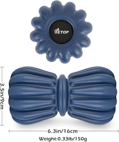 TETOP Peanut Massage Ball 3.5 * 3.5 * 6.3in/0.33lb, Double Lacrosse Massage Ball, Back Foot Neck Massage Roller for Physical Therapy, Myofascial Release, Deep Tissue and Trigger Point (Blue)
