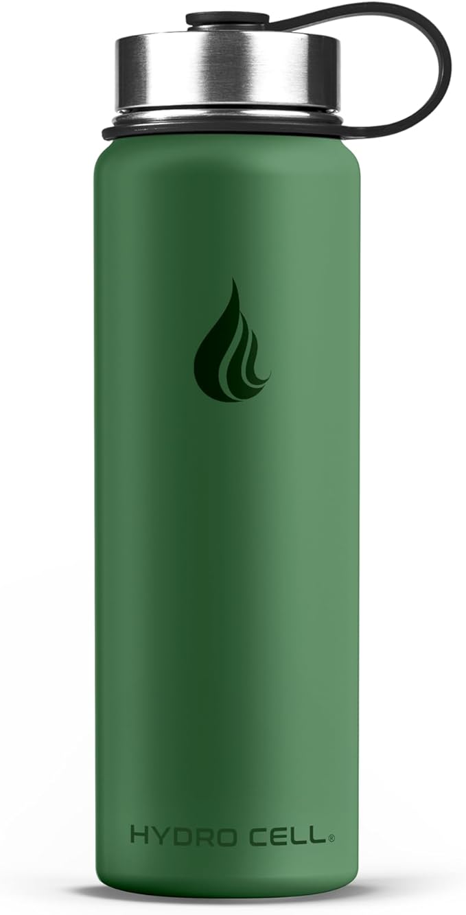 HYDRO CELL Stainless Steel Insulated Water Bottle with Straw - For Cold & Hot Drinks - Metal Vacuum Flask with Screw Cap and Modern Leakproof Sport Thermos for Adults (Forrest 24oz)