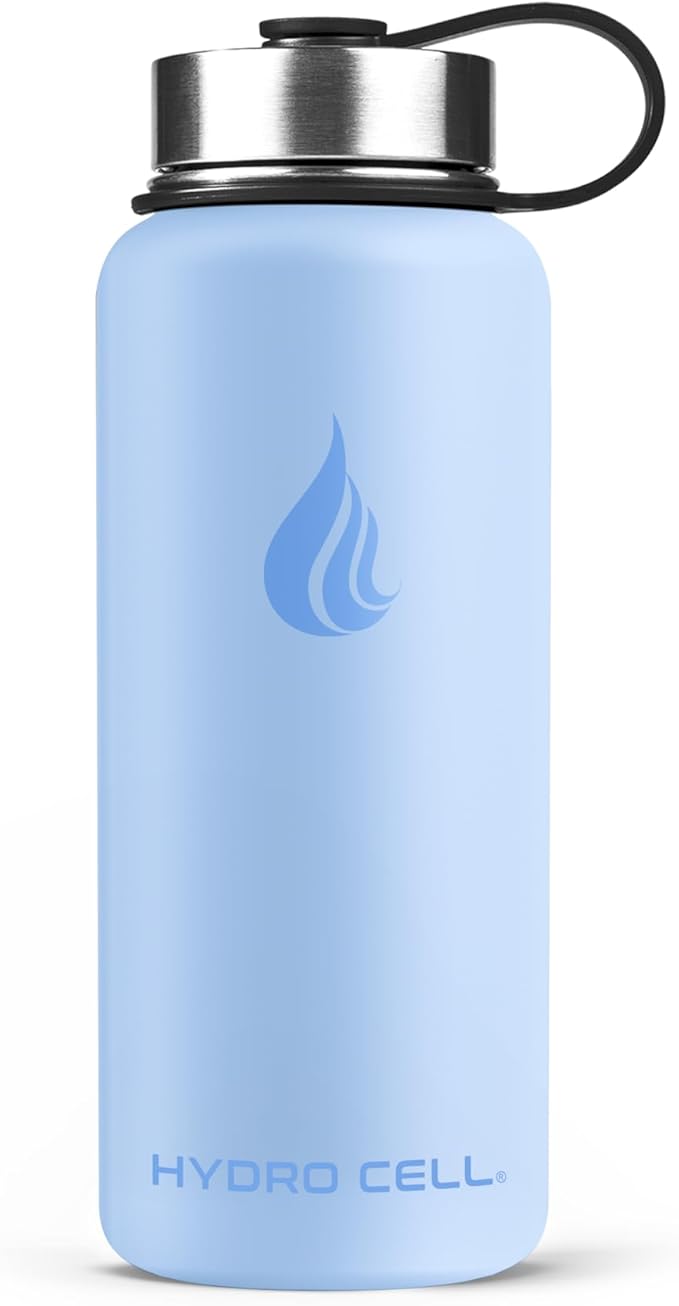 HYDRO CELL Stainless Steel Insulated Water Bottle with Straw - For Cold & Hot Drinks - Metal Vacuum Flask with Screw Cap and Modern Leakproof Sport Thermos for Adults (Glacier 32oz)