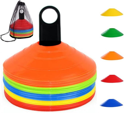 Soccer Cones (50 Pcs), Disc Cone Agility Training Sports Cone Plastic with Carry Bag & Holder for Football Basketball Drills Field Markers, (5 Colors)