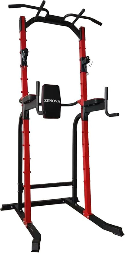 ZENOVA Pull Up Bar Station Power Tower, Adjustable Height Dip Bar for Home Gym Multi-Function Strength Training Workout Equipment