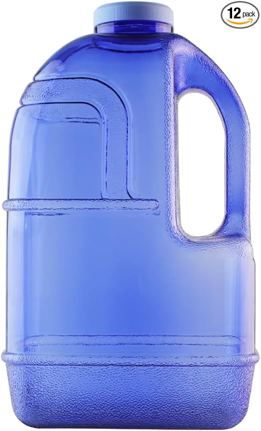 New Wave Enviro 1 Gallon Square BPA Free Water Bottle | Screw Top Lid | Space Saving Design | For Gym & Outdoor | Blue, Pack of 12